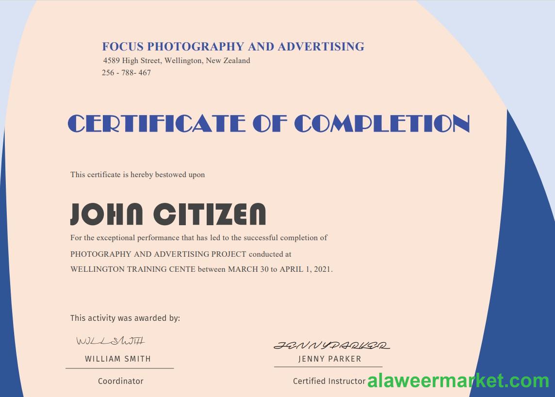 USA Completion Certificate template in Word and PDF format
